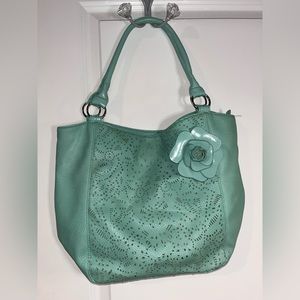 Vintage American Eagle by Payless Collab Seafoam Green Purse w/ Rose Accent